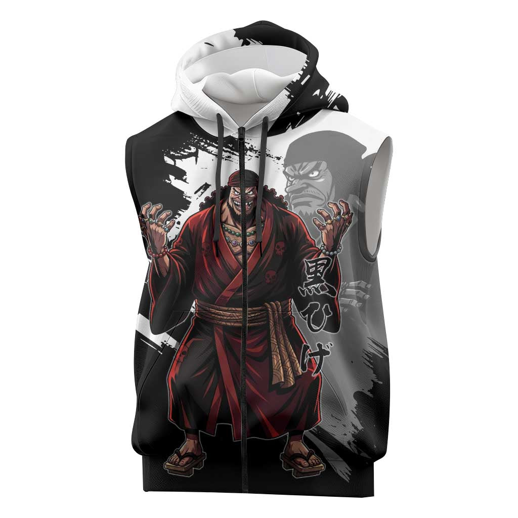 One Piece Blackbeard Sleeveless Zip Hoodie Dark Emperor Ink Splash Graphic