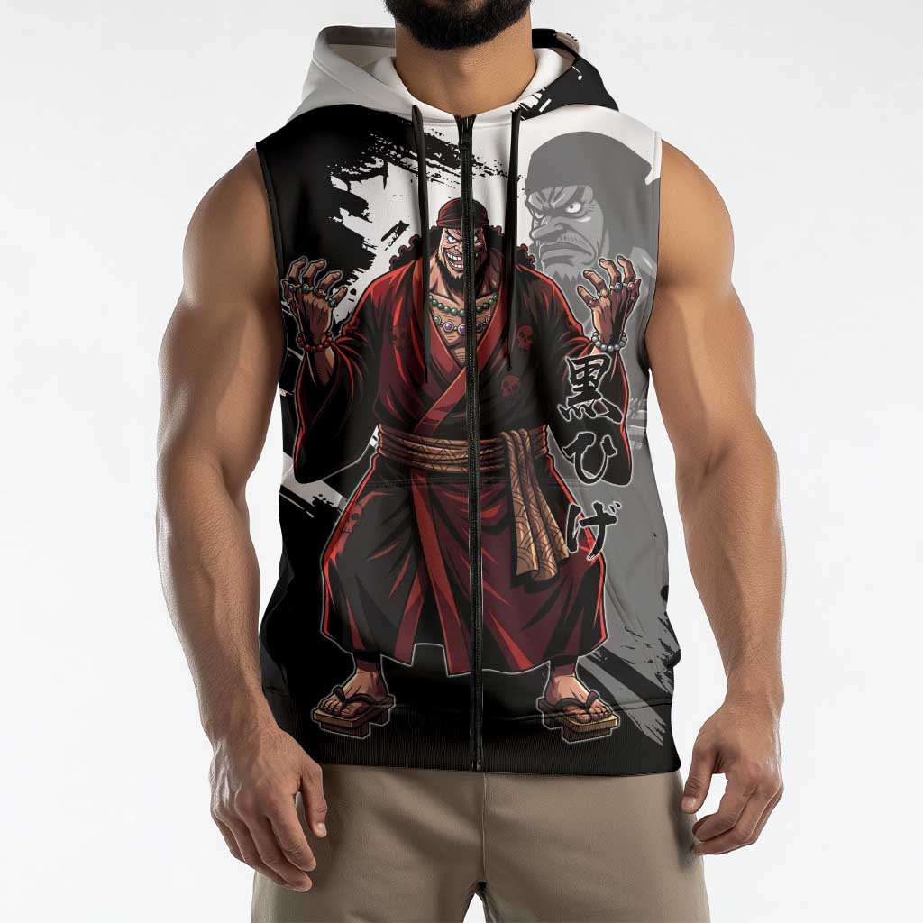 One Piece Blackbeard Sleeveless Zip Hoodie Dark Emperor Ink Splash Graphic