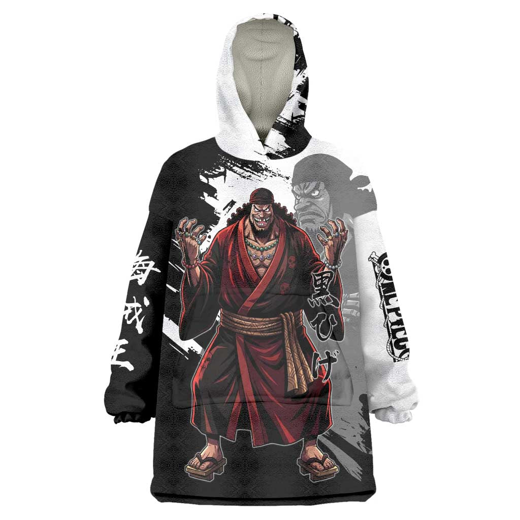 One Piece Blackbeard Wearable Blanket Hoodie Dark Emperor Ink Splash Graphic