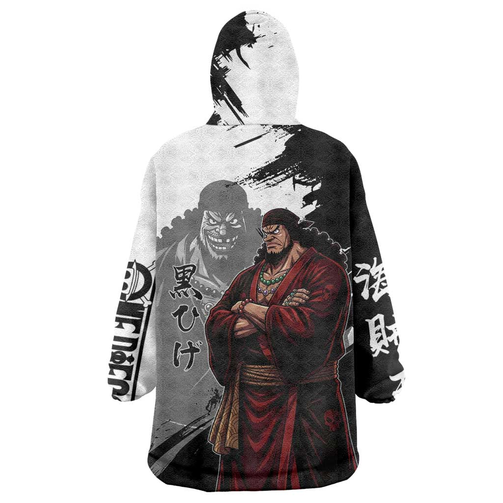 One Piece Blackbeard Wearable Blanket Hoodie Dark Emperor Ink Splash Graphic
