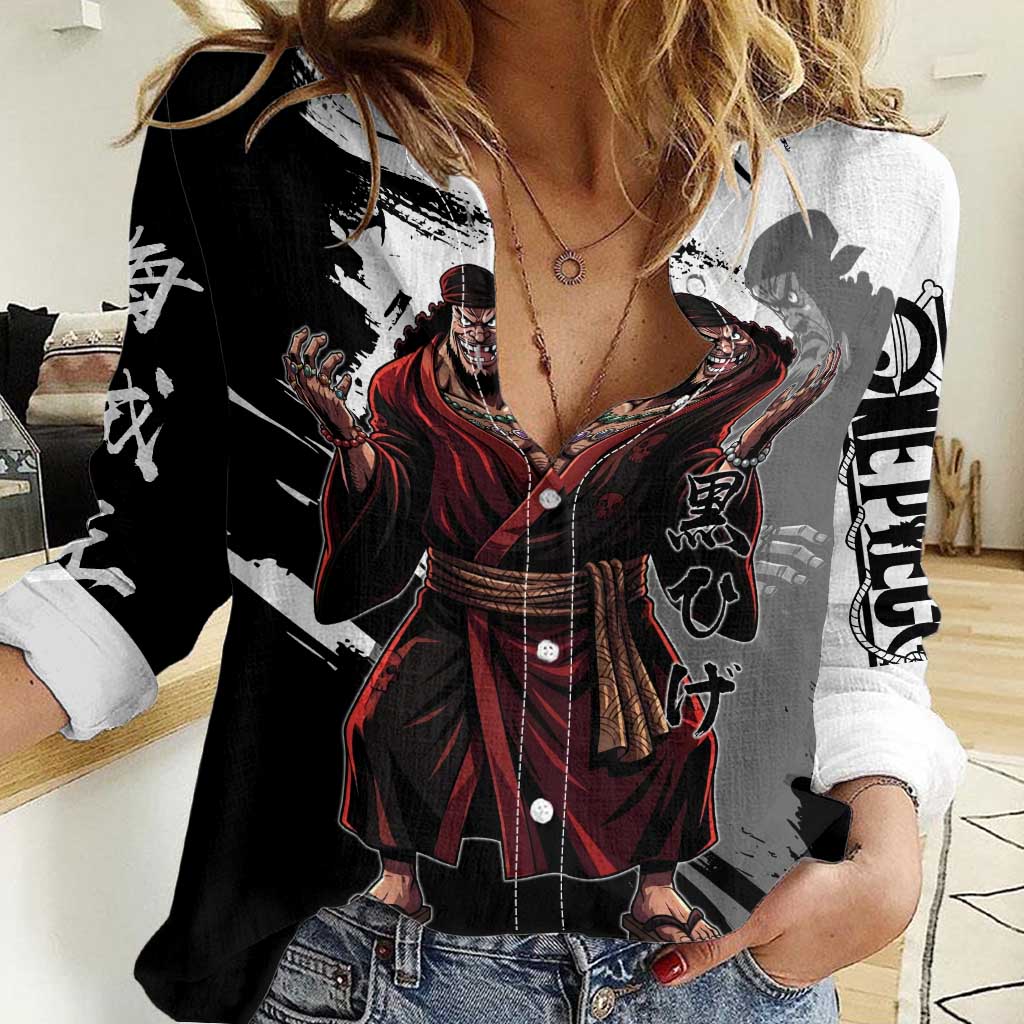 One Piece Blackbeard Women Casual Shirt Dark Emperor Ink Splash Graphic