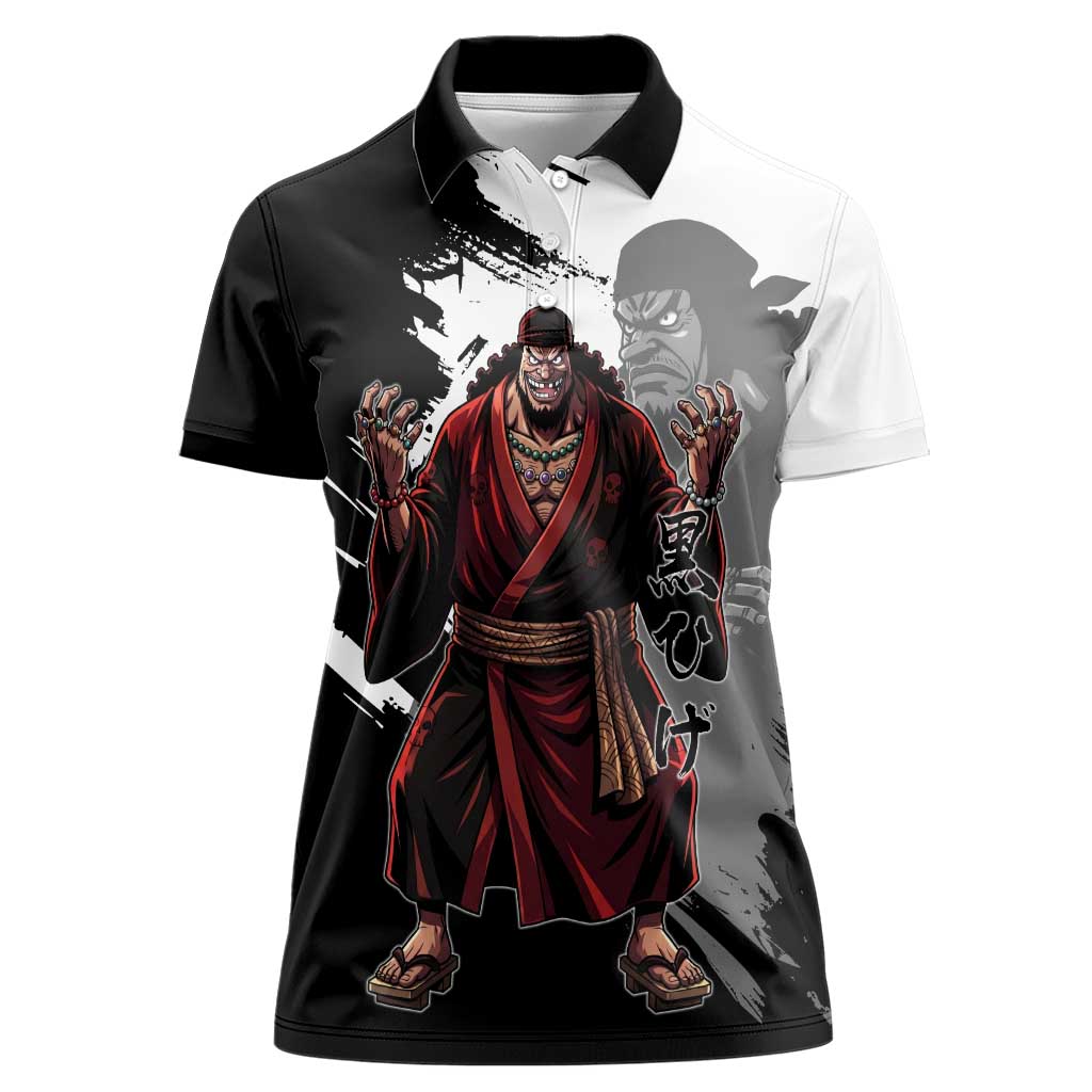 One Piece Blackbeard Women Polo Shirt Dark Emperor Ink Splash Graphic
