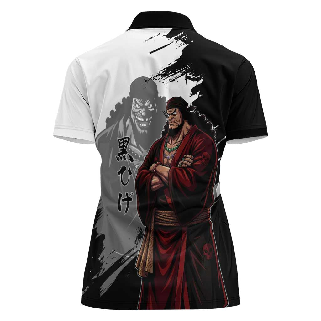 One Piece Blackbeard Women Polo Shirt Dark Emperor Ink Splash Graphic
