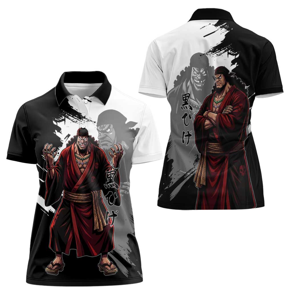 One Piece Blackbeard Women Polo Shirt Dark Emperor Ink Splash Graphic