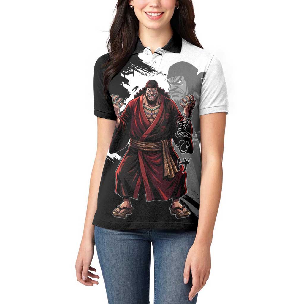 One Piece Blackbeard Women Polo Shirt Dark Emperor Ink Splash Graphic