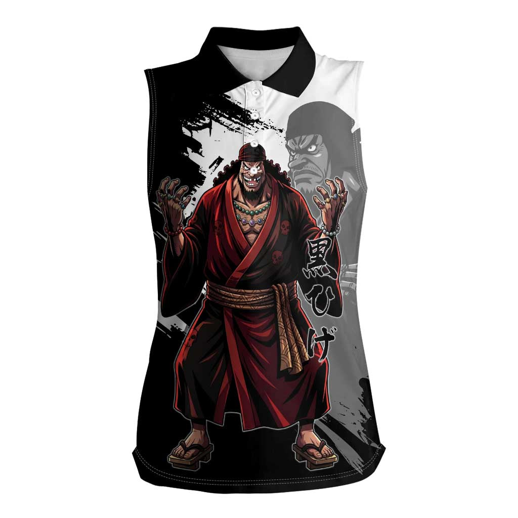 One Piece Blackbeard Women Sleeveless Polo Shirt Dark Emperor Ink Splash Graphic