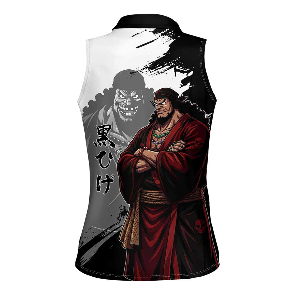 One Piece Blackbeard Women Sleeveless Polo Shirt Dark Emperor Ink Splash Graphic
