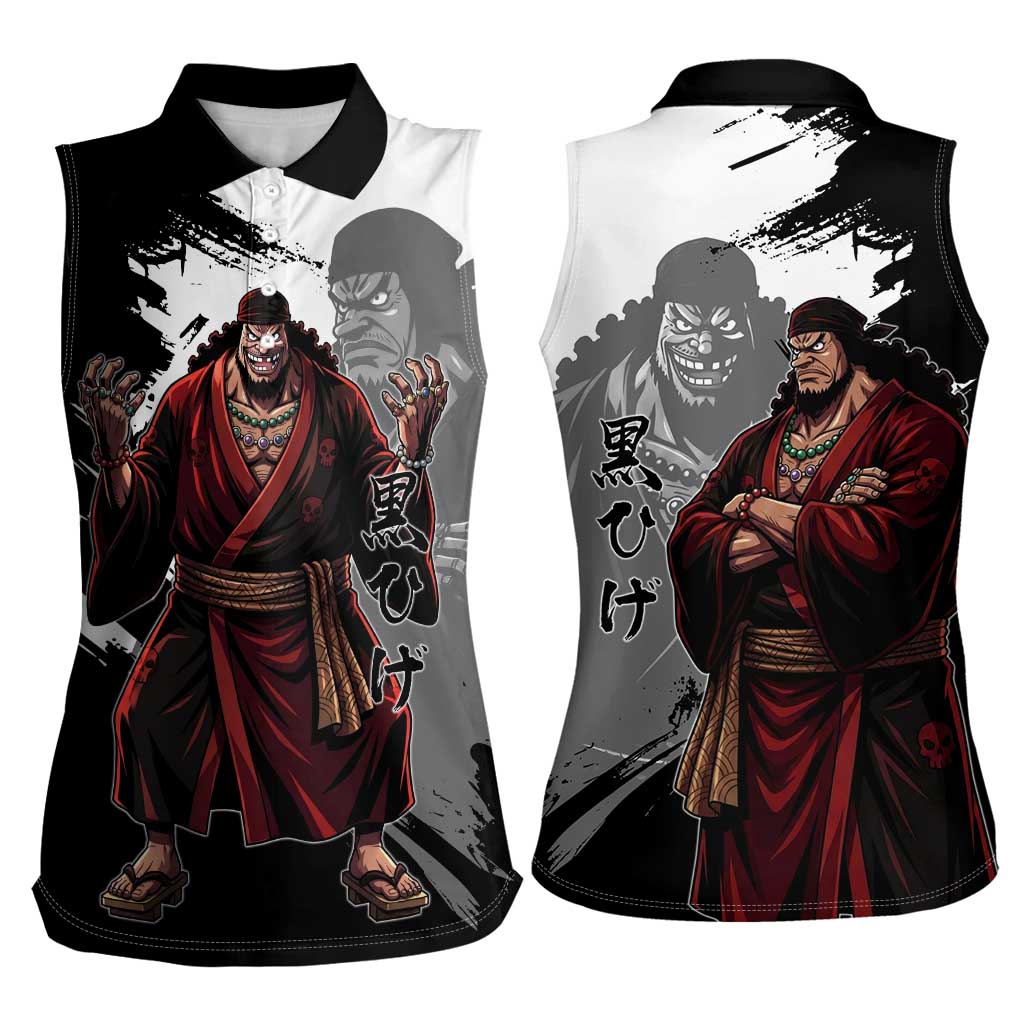 One Piece Blackbeard Women Sleeveless Polo Shirt Dark Emperor Ink Splash Graphic