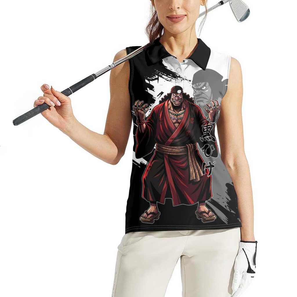 One Piece Blackbeard Women Sleeveless Polo Shirt Dark Emperor Ink Splash Graphic