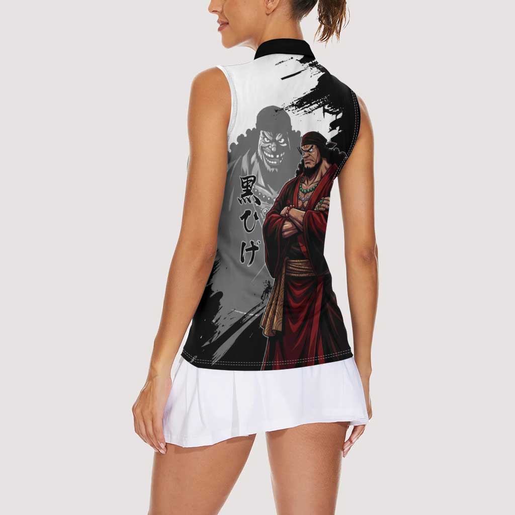 One Piece Blackbeard Women Sleeveless Polo Shirt Dark Emperor Ink Splash Graphic