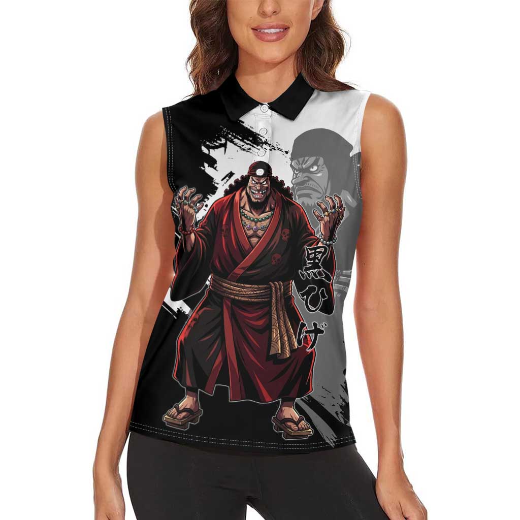 One Piece Blackbeard Women Sleeveless Polo Shirt Dark Emperor Ink Splash Graphic