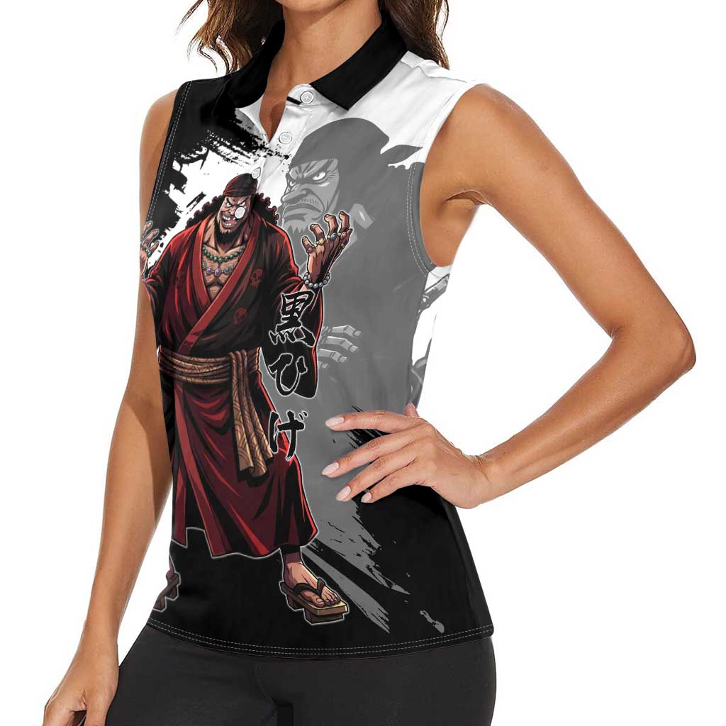 One Piece Blackbeard Women Sleeveless Polo Shirt Dark Emperor Ink Splash Graphic