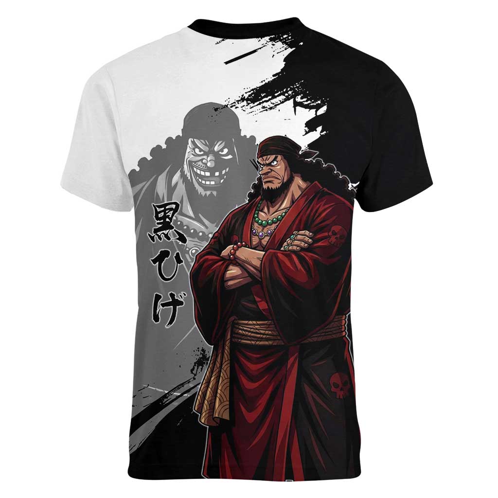 One Piece Blackbeard Women V-Neck T-Shirt Dark Emperor Ink Splash Graphic
