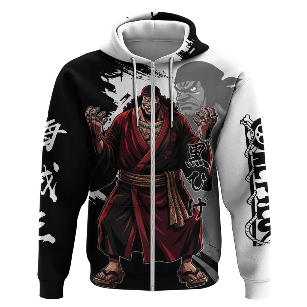 One Piece Blackbeard Zip Hoodie Dark Emperor Ink Splash Graphic