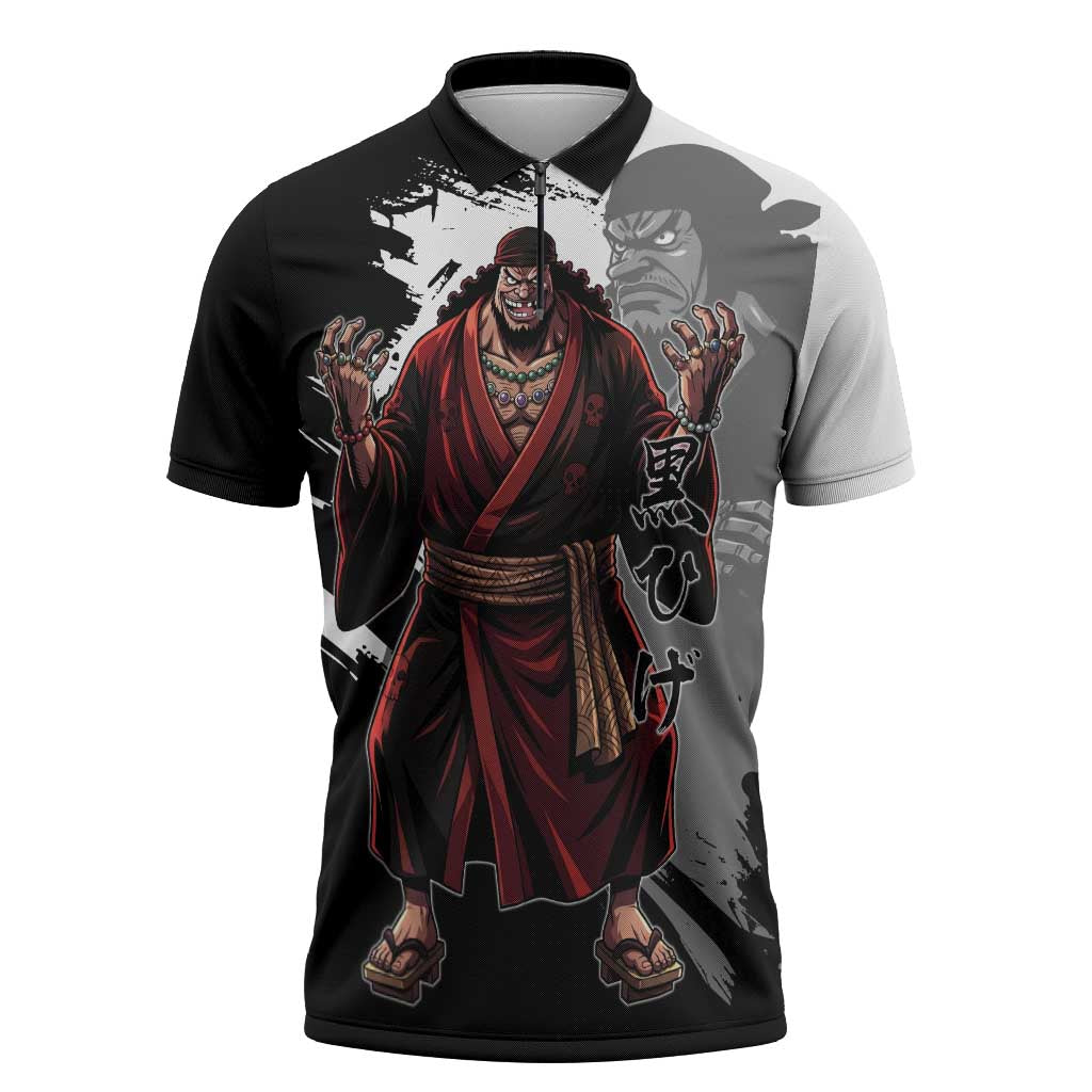 One Piece Blackbeard Zipper Polo Shirt Dark Emperor Ink Splash Graphic
