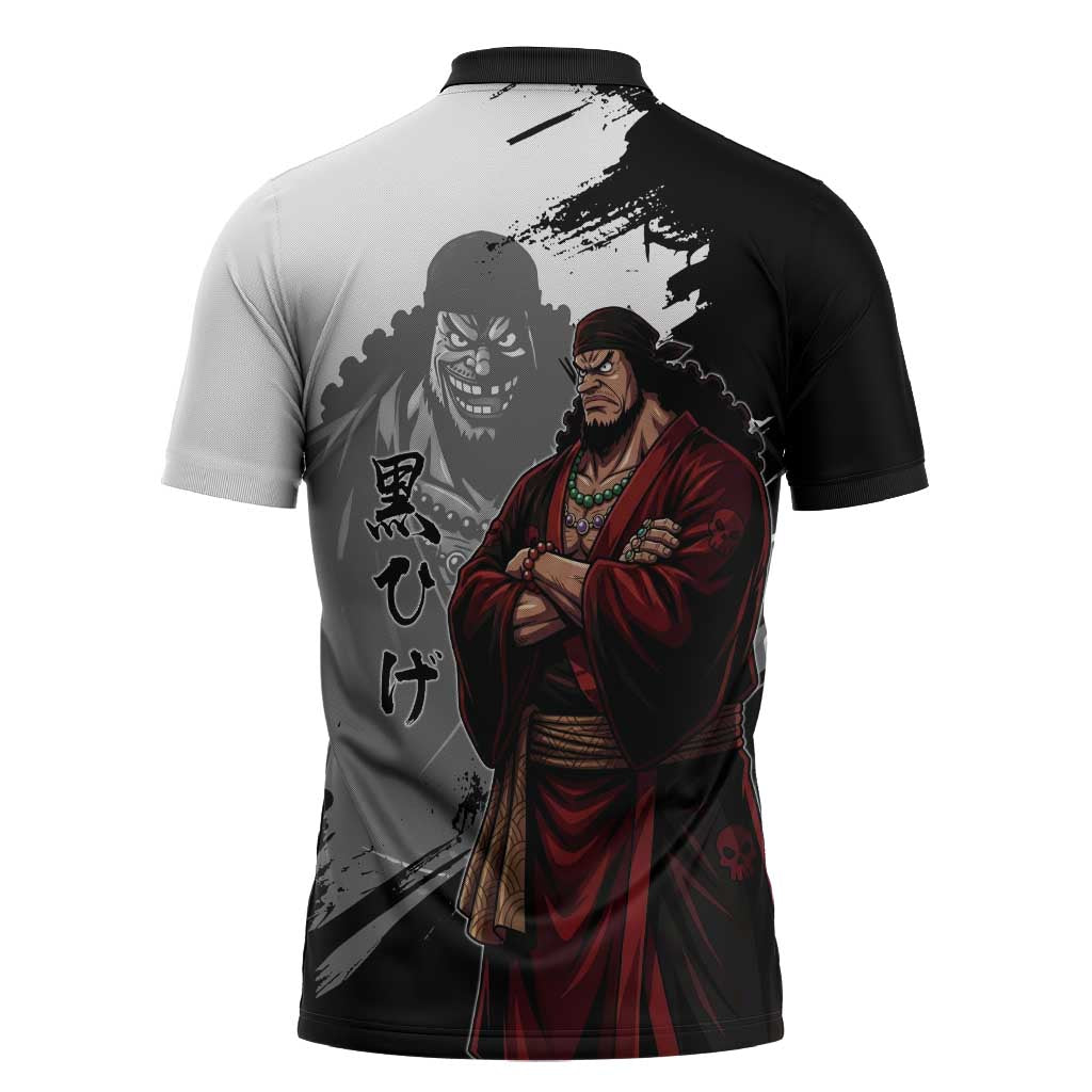 One Piece Blackbeard Zipper Polo Shirt Dark Emperor Ink Splash Graphic