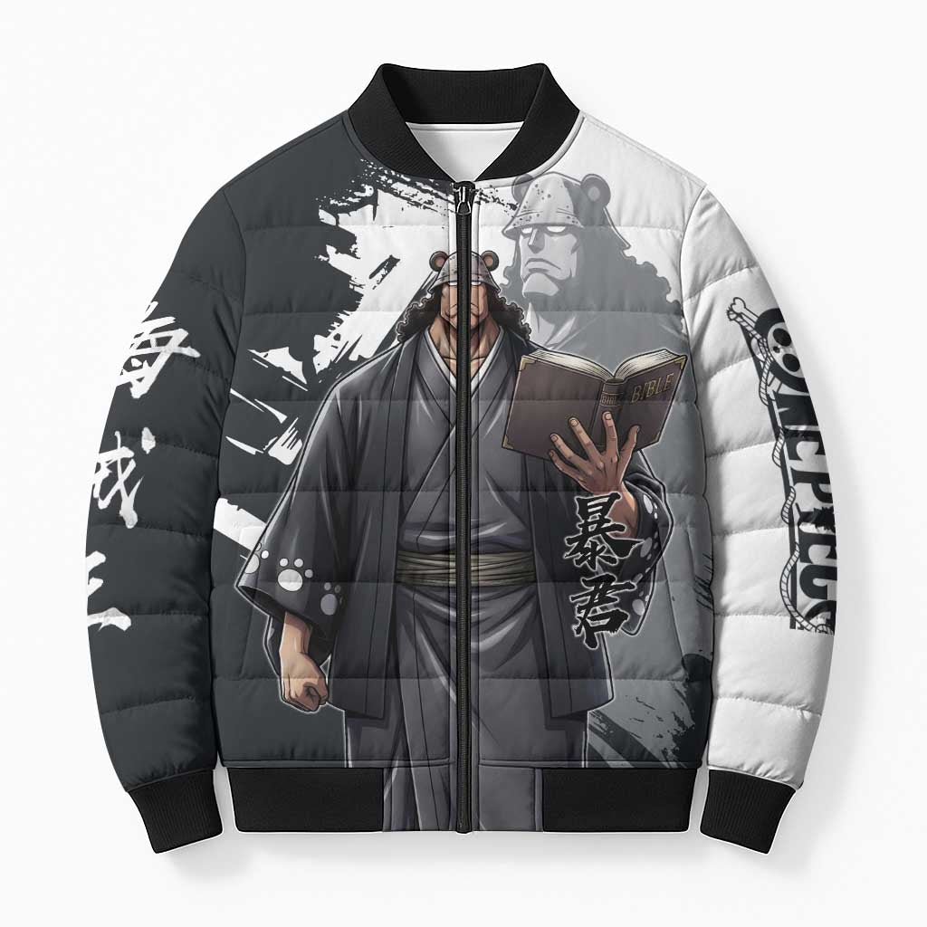 Bartholomew Kuma One Piece Bomber Puffer Jacket Revolutionary Ink Wash Anime