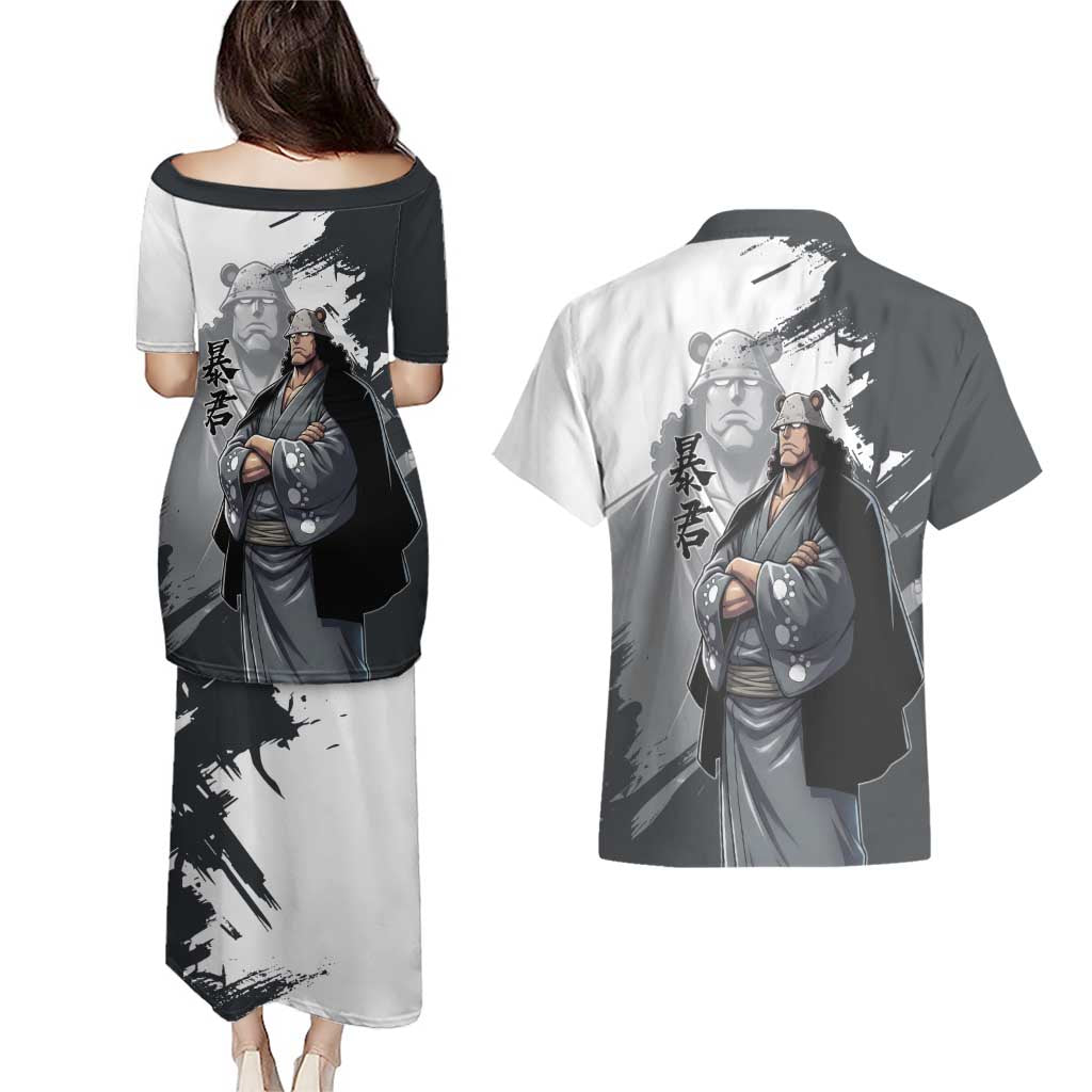 Bartholomew Kuma One Piece Couples Matching Puletasi and Hawaiian Shirt Revolutionary Ink Wash Anime
