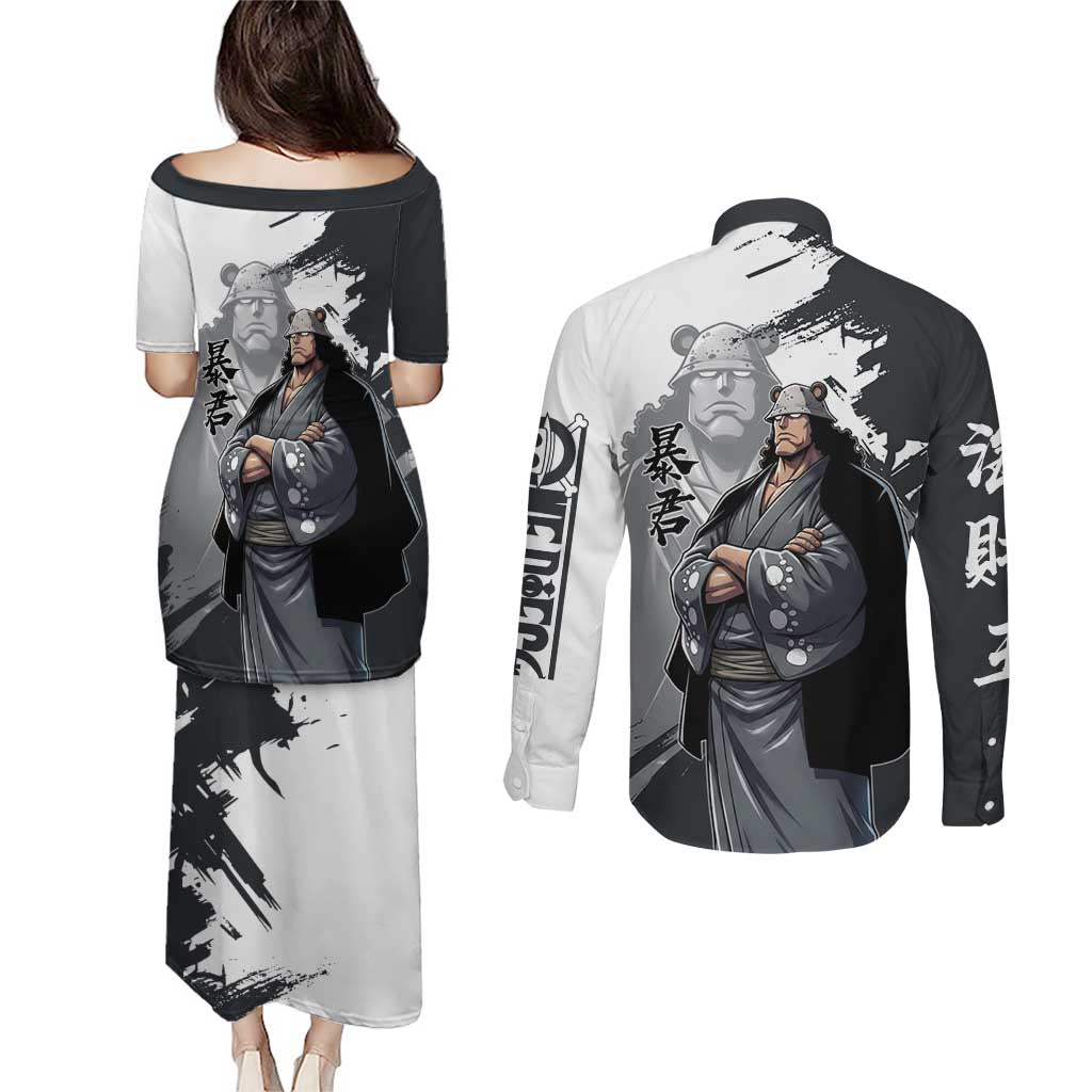 Bartholomew Kuma One Piece Couples Matching Puletasi and Long Sleeve Button Shirt Revolutionary Ink Wash Anime