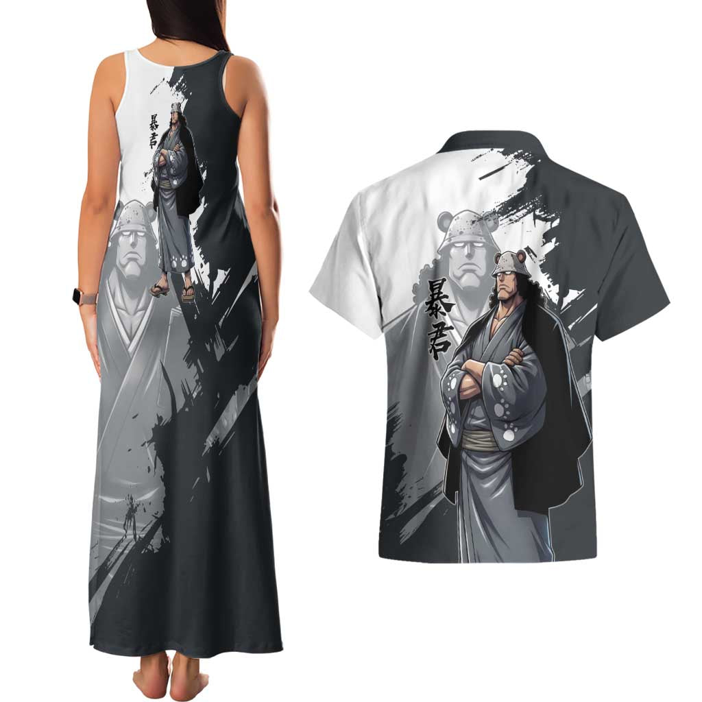 Bartholomew Kuma One Piece Couples Matching Tank Maxi Dress and Hawaiian Shirt Revolutionary Ink Wash Anime