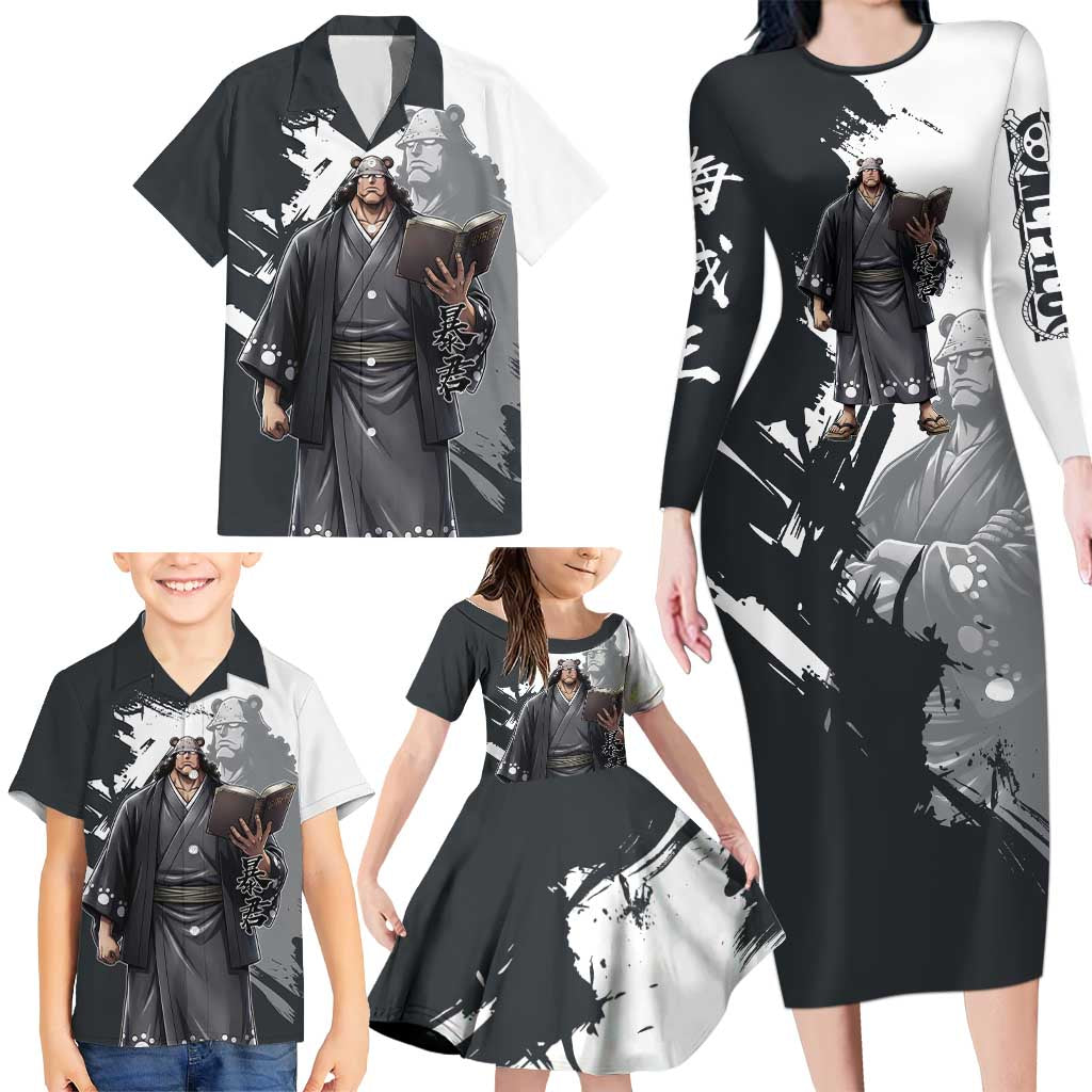 Bartholomew Kuma One Piece Family Matching Long Sleeve Bodycon Dress and Hawaiian Shirt Revolutionary Ink Wash Anime