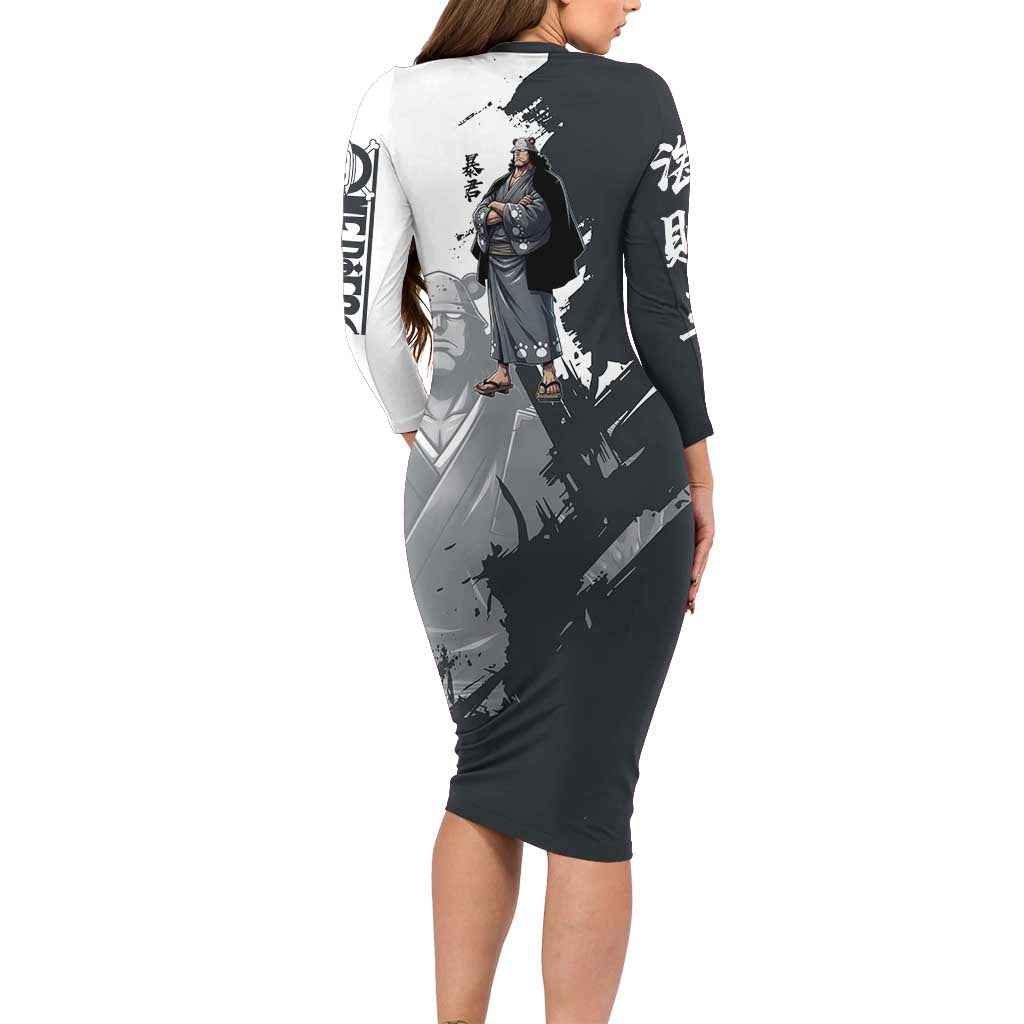Bartholomew Kuma One Piece Family Matching Long Sleeve Bodycon Dress and Hawaiian Shirt Revolutionary Ink Wash Anime