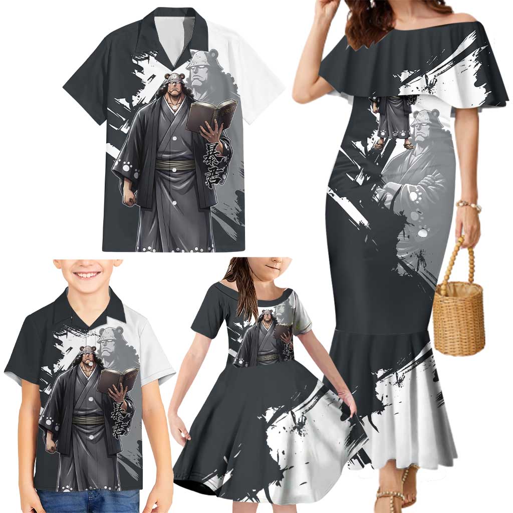 Bartholomew Kuma One Piece Family Matching Mermaid Dress and Hawaiian Shirt Revolutionary Ink Wash Anime