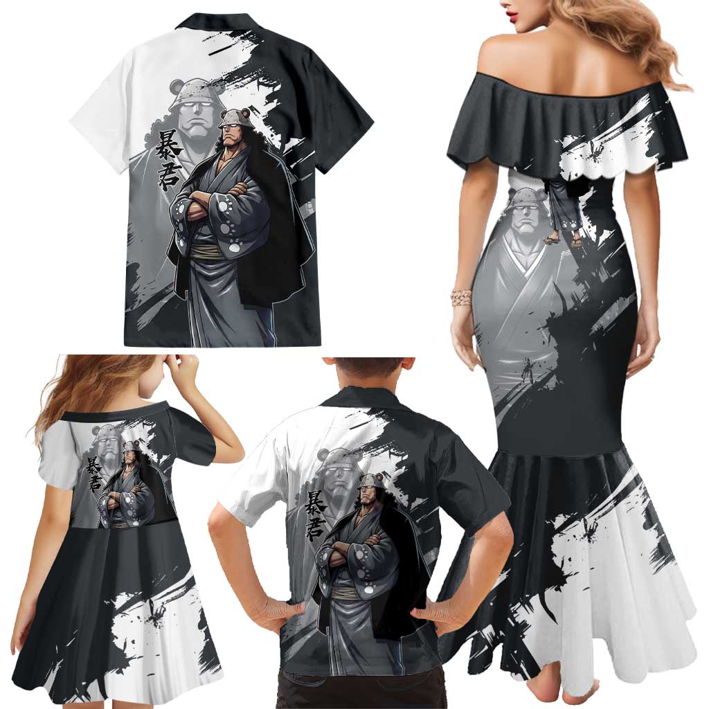 Bartholomew Kuma One Piece Family Matching Mermaid Dress and Hawaiian Shirt Revolutionary Ink Wash Anime