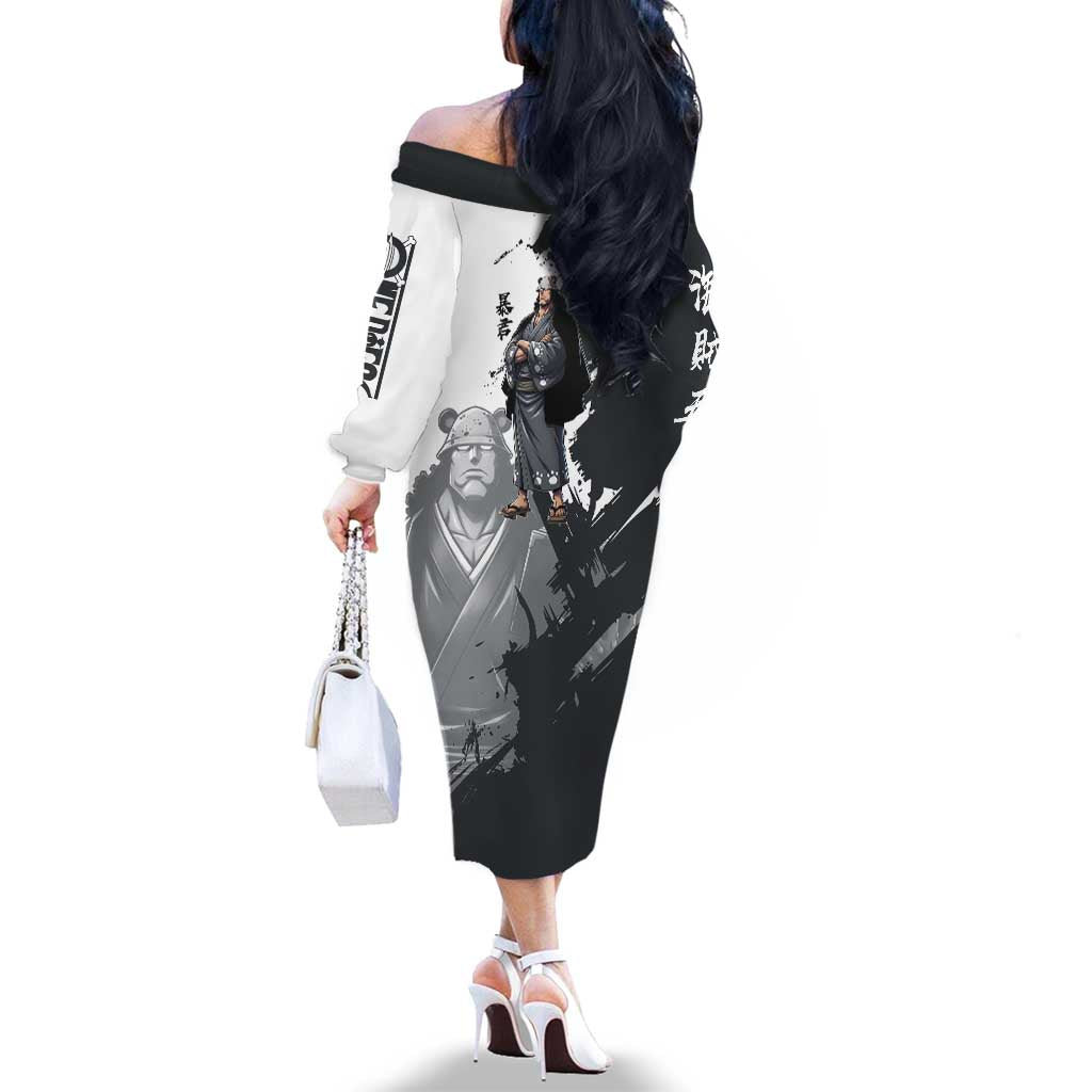 Bartholomew Kuma One Piece Family Matching Off The Shoulder Long Sleeve Dress and Hawaiian Shirt Revolutionary Ink Wash Anime