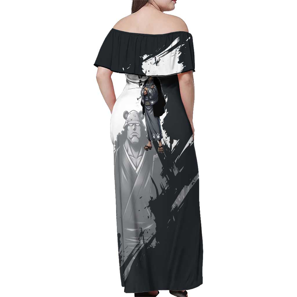 Bartholomew Kuma One Piece Family Matching Off Shoulder Maxi Dress and Hawaiian Shirt Revolutionary Ink Wash Anime
