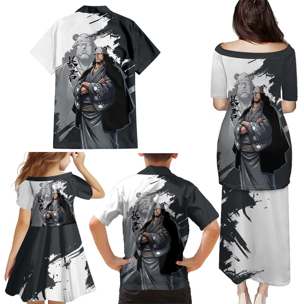 Bartholomew Kuma One Piece Family Matching Puletasi and Hawaiian Shirt Revolutionary Ink Wash Anime