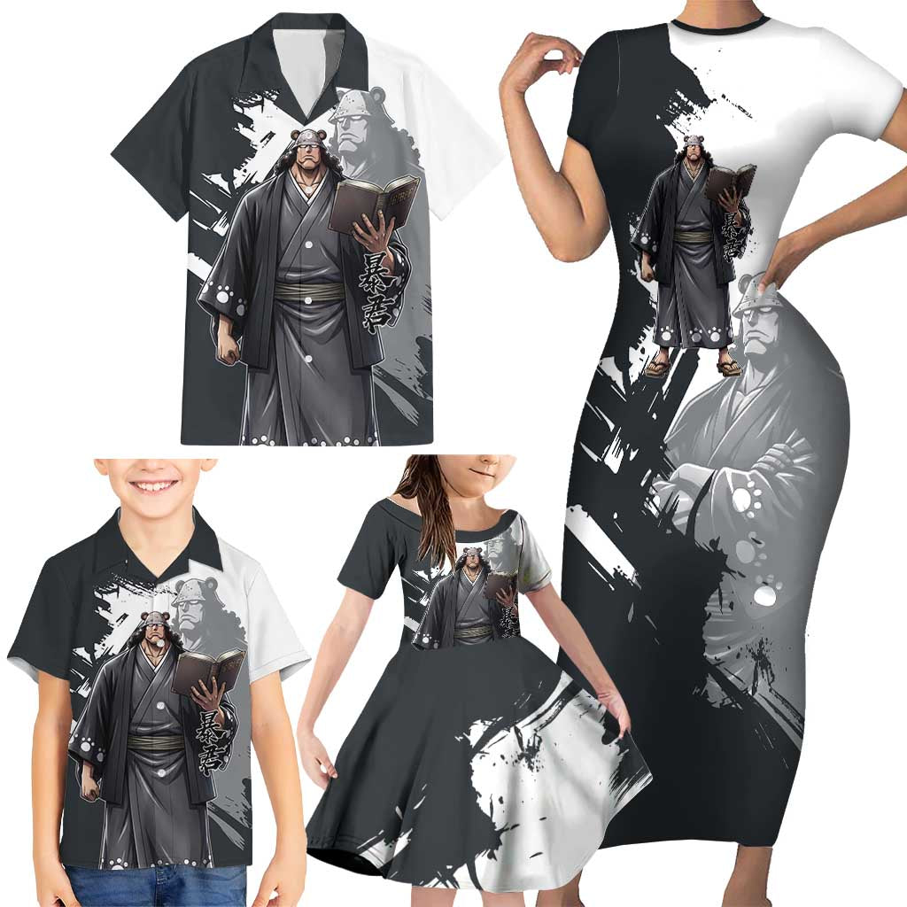 Bartholomew Kuma One Piece Family Matching Short Sleeve Bodycon Dress and Hawaiian Shirt Revolutionary Ink Wash Anime