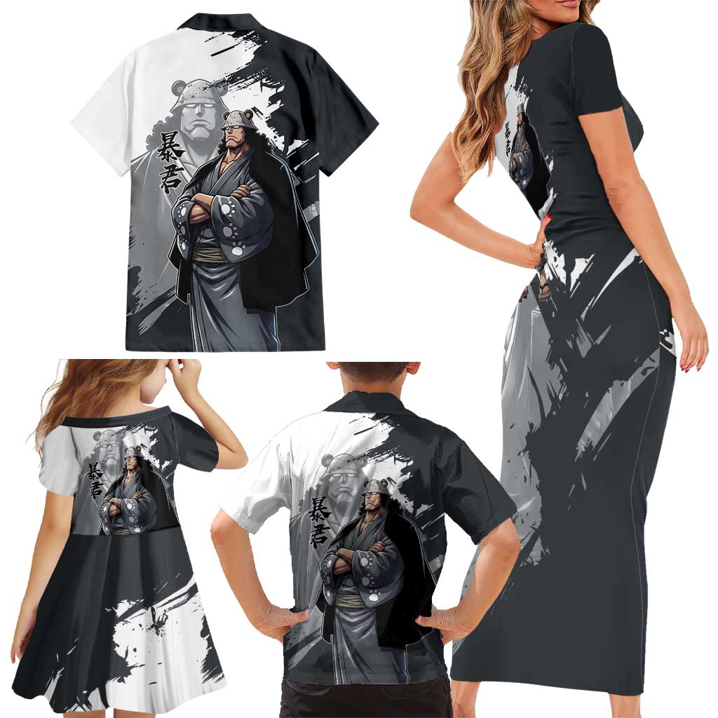 Bartholomew Kuma One Piece Family Matching Short Sleeve Bodycon Dress and Hawaiian Shirt Revolutionary Ink Wash Anime