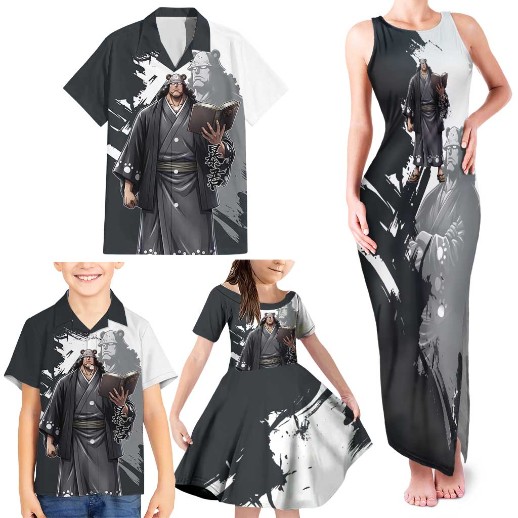 Bartholomew Kuma One Piece Family Matching Tank Maxi Dress and Hawaiian Shirt Revolutionary Ink Wash Anime