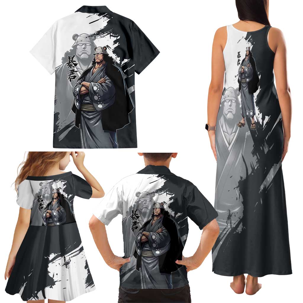 Bartholomew Kuma One Piece Family Matching Tank Maxi Dress and Hawaiian Shirt Revolutionary Ink Wash Anime