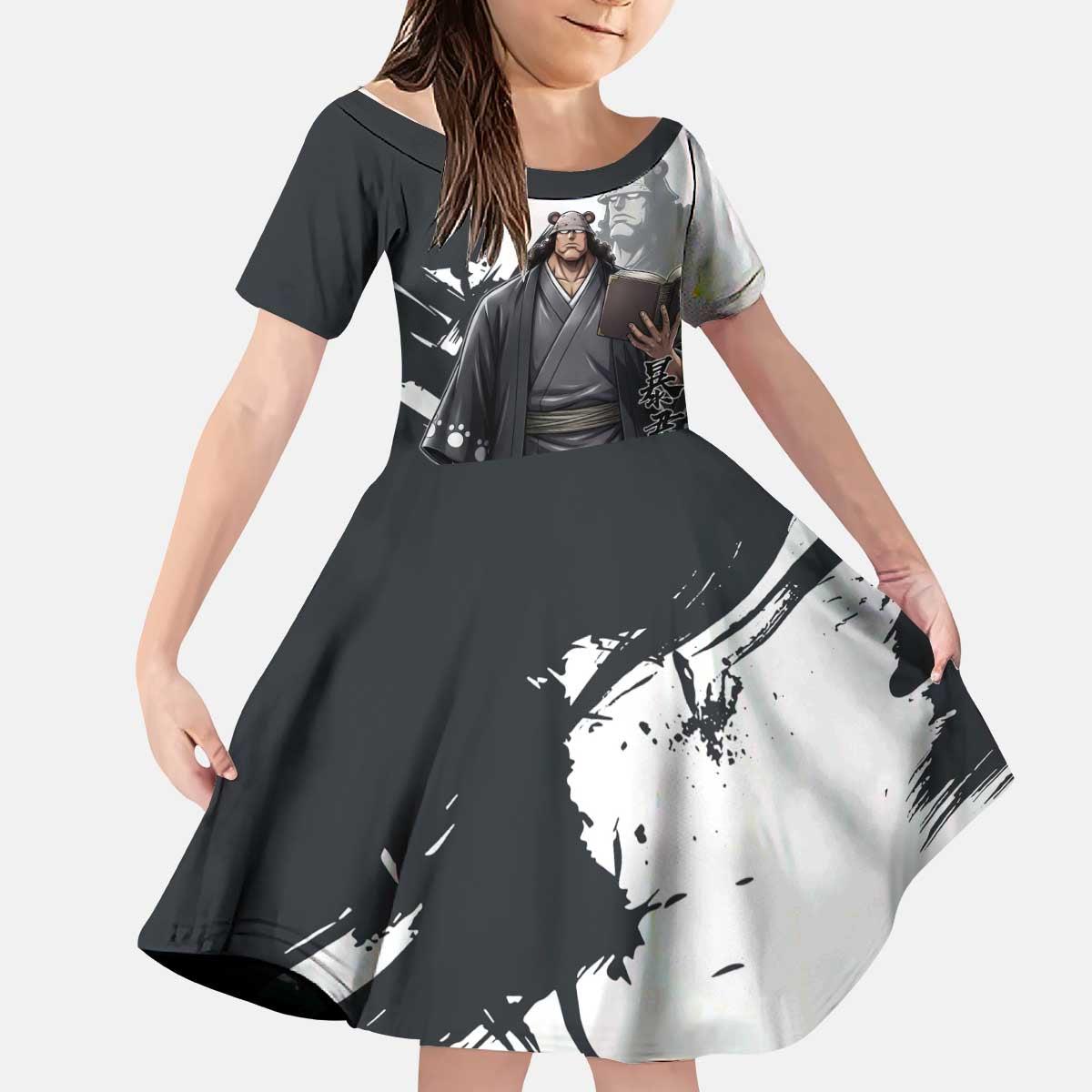Bartholomew Kuma One Piece Kid Short Sleeve Dress Revolutionary Ink Wash Anime