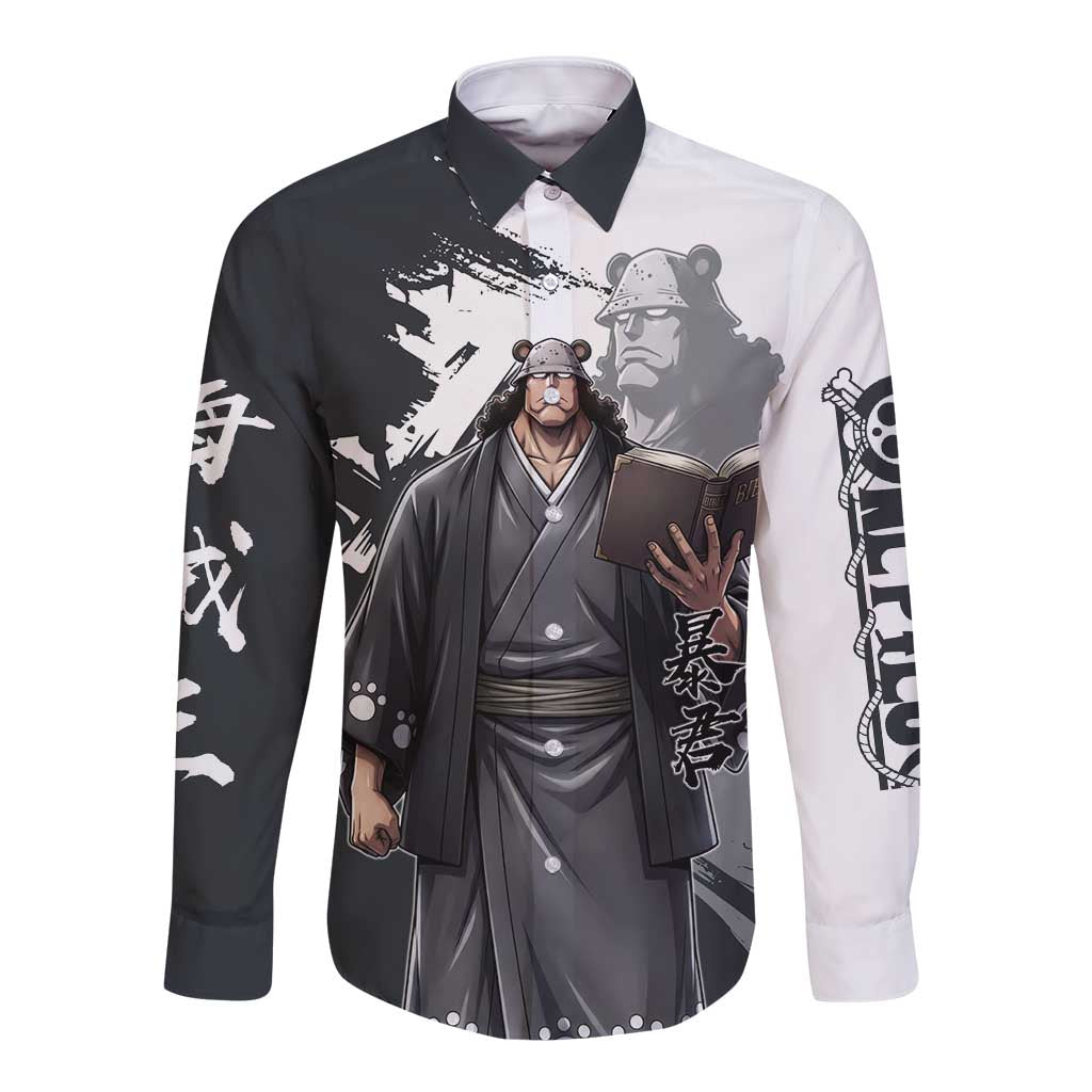 Bartholomew Kuma One Piece Long Sleeve Button Shirt Revolutionary Ink Wash Anime