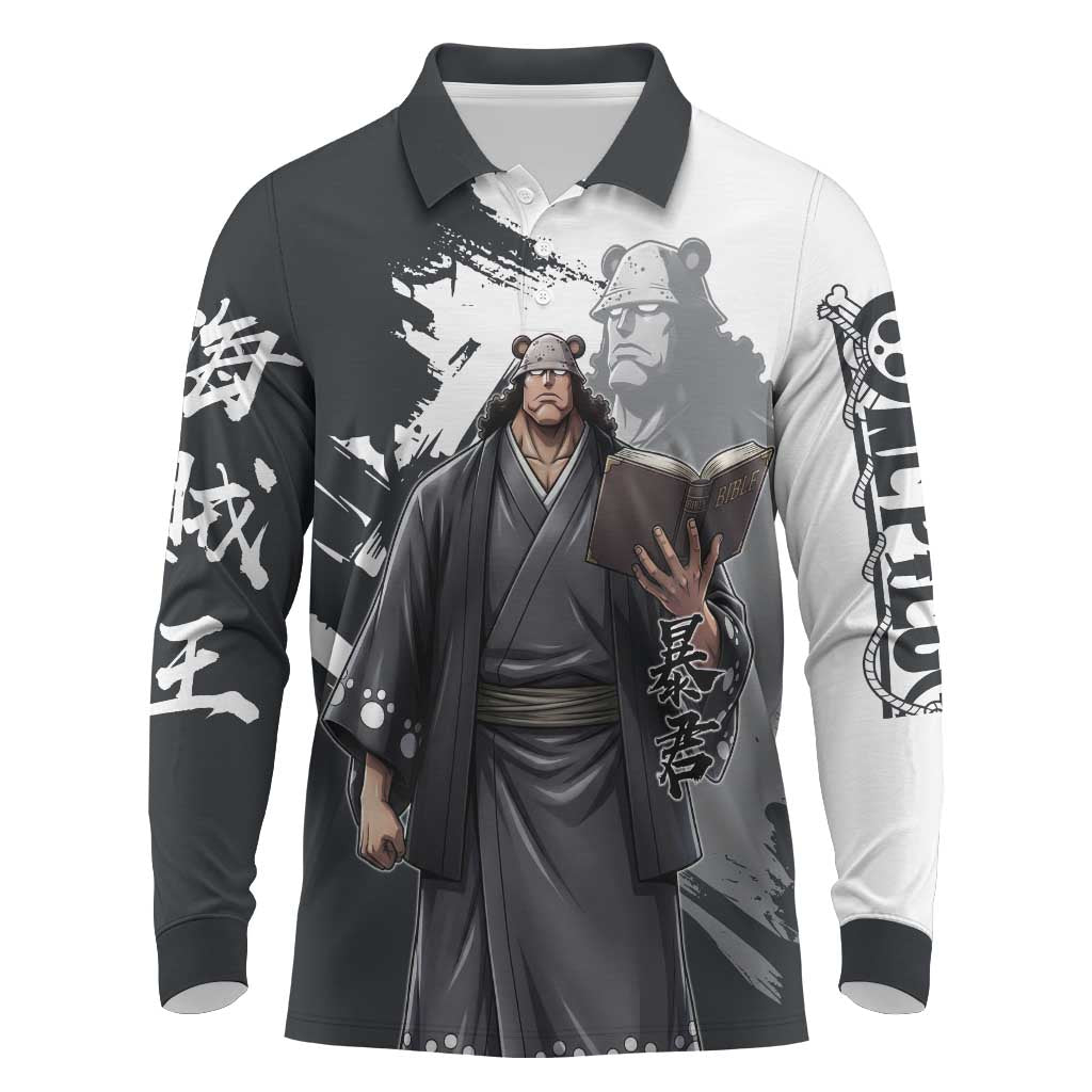 Bartholomew Kuma One Piece Long Sleeve Polo Shirt Revolutionary Ink Wash Anime
