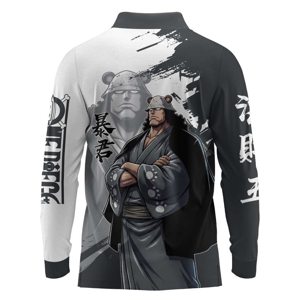Bartholomew Kuma One Piece Long Sleeve Polo Shirt Revolutionary Ink Wash Anime