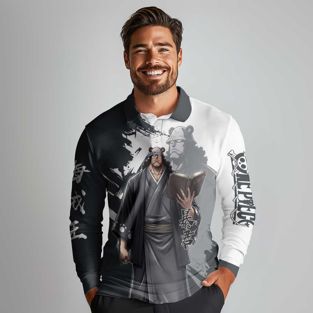 Bartholomew Kuma One Piece Long Sleeve Polo Shirt Revolutionary Ink Wash Anime