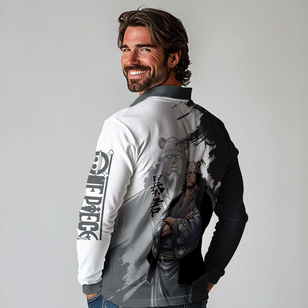 Bartholomew Kuma One Piece Long Sleeve Polo Shirt Revolutionary Ink Wash Anime