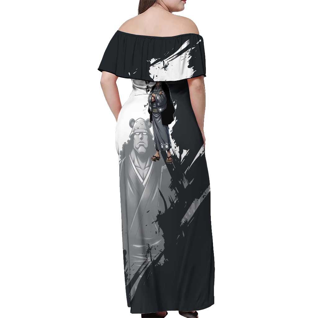 Bartholomew Kuma One Piece Off Shoulder Maxi Dress Revolutionary Ink Wash Anime