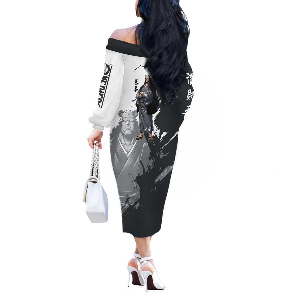 Bartholomew Kuma One Piece Off The Shoulder Long Sleeve Dress Revolutionary Ink Wash Anime