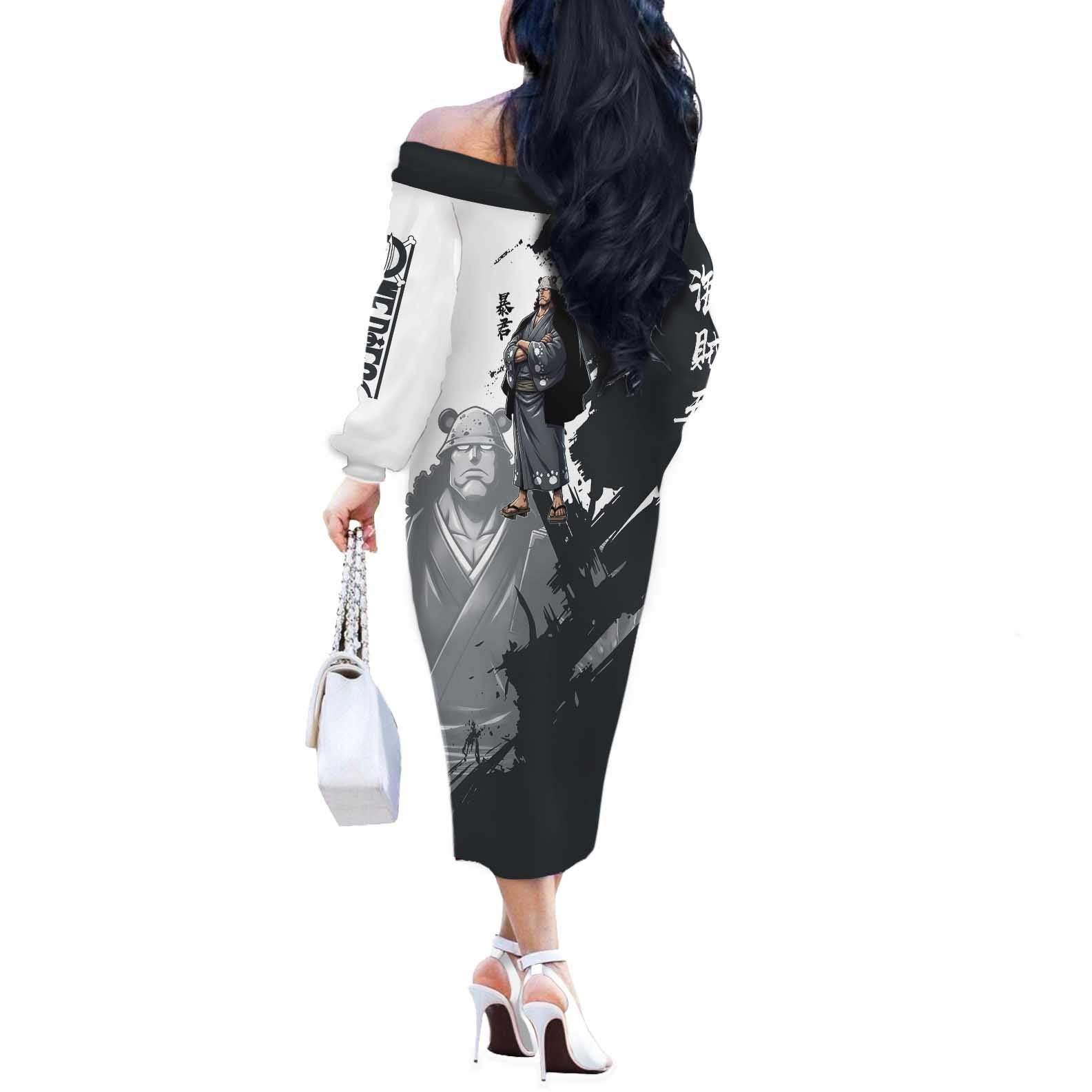 Bartholomew Kuma One Piece Off The Shoulder Long Sleeve Dress Revolutionary Ink Wash Anime