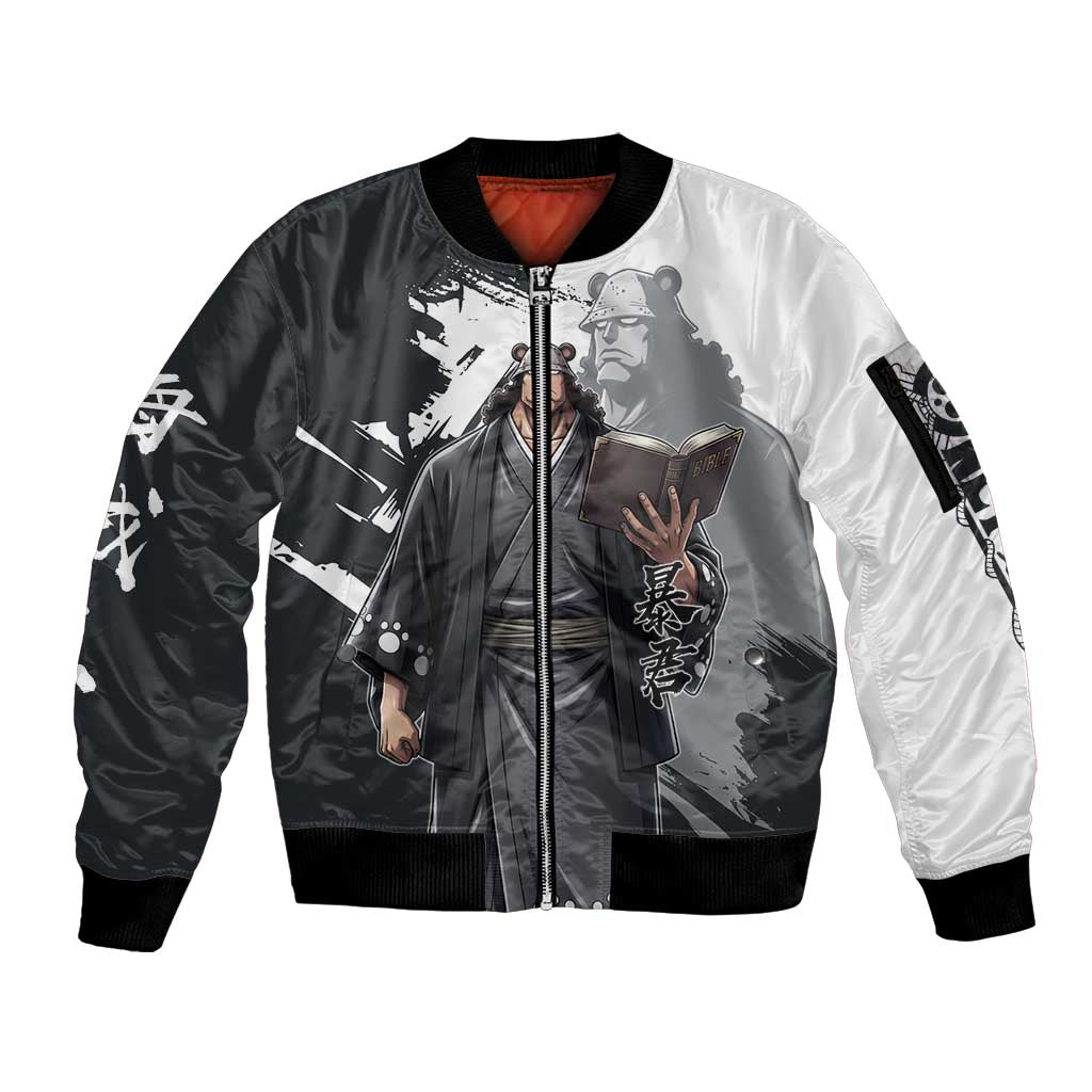 Bartholomew Kuma One Piece Sleeve Zip Bomber Jacket Revolutionary Ink Wash Anime