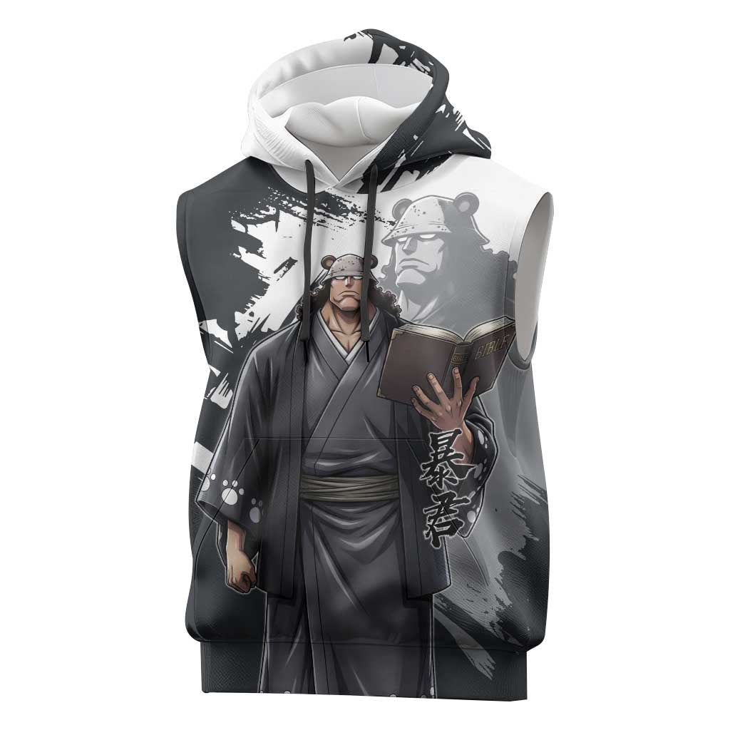 Bartholomew Kuma One Piece Sleeveless Hoodie Revolutionary Ink Wash Anime