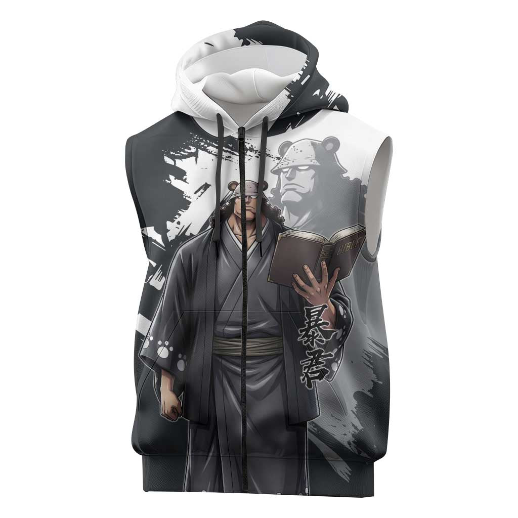 Bartholomew Kuma One Piece Sleeveless Zip Hoodie Revolutionary Ink Wash Anime