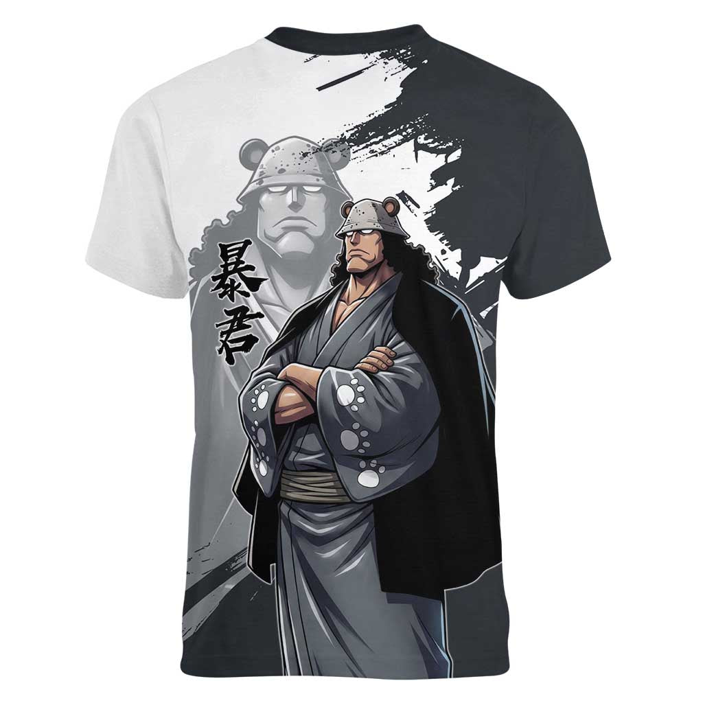 Bartholomew Kuma One Piece Women V-Neck T-Shirt Revolutionary Ink Wash Anime