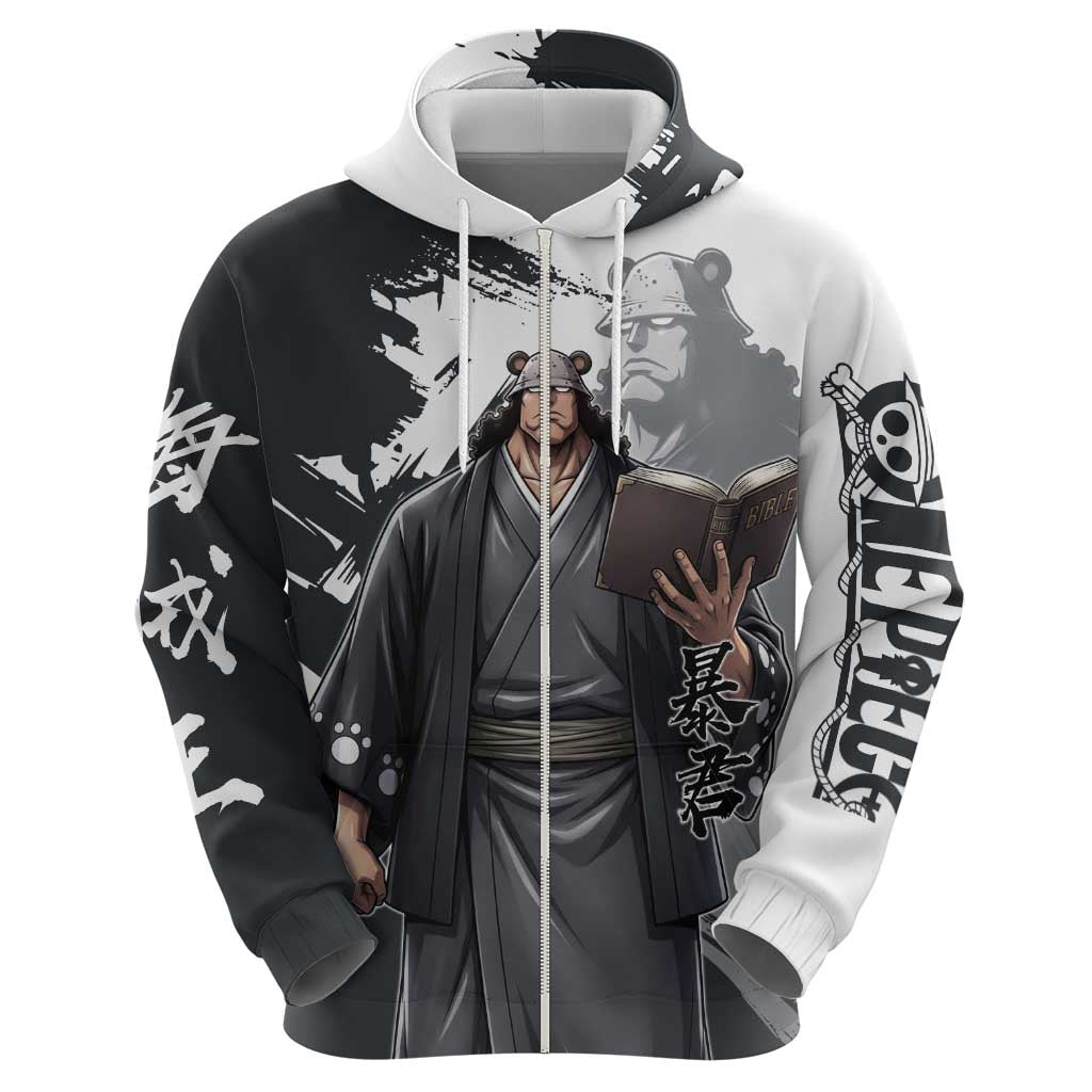 Bartholomew Kuma One Piece Zip Hoodie Revolutionary Ink Wash Anime