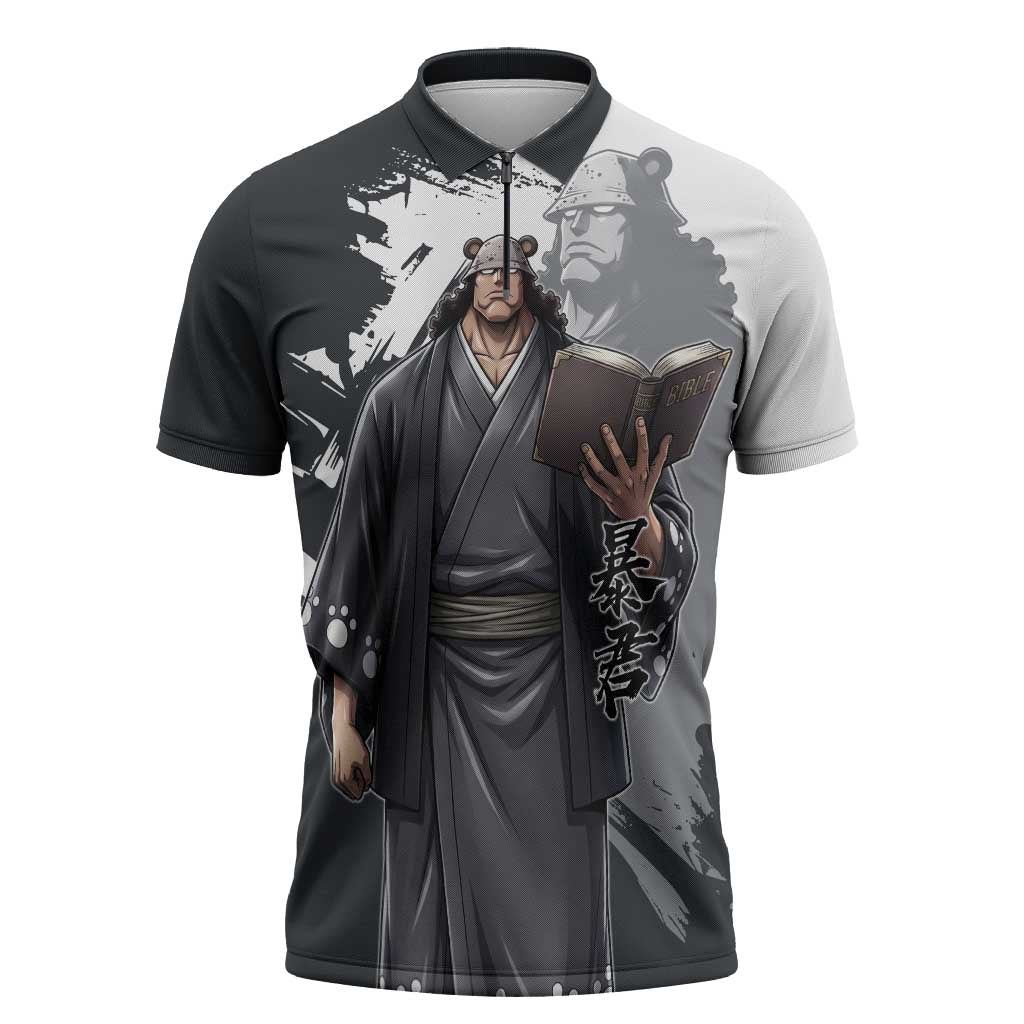 Bartholomew Kuma One Piece Zipper Polo Shirt Revolutionary Ink Wash Anime